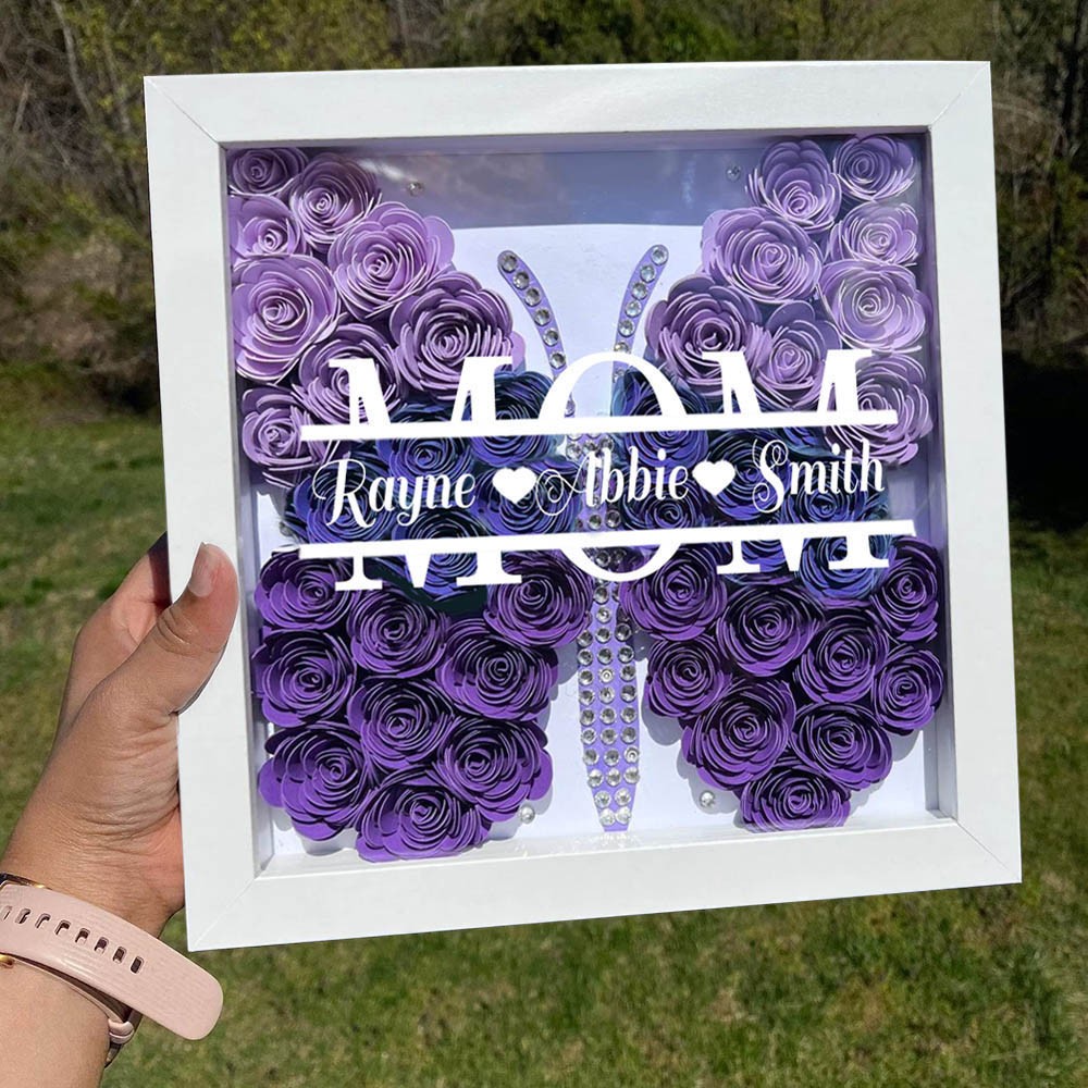 Personalised Mum Butterfly Shadow Box With Kids Name For Grandma Mother's Day Gift Ideas