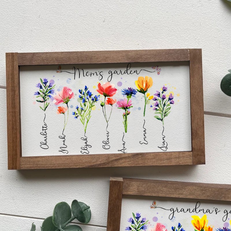 Personalised Mum's Garden Frame With Kids Names and Birth Month Flower For Christmas Day Gift Ideas