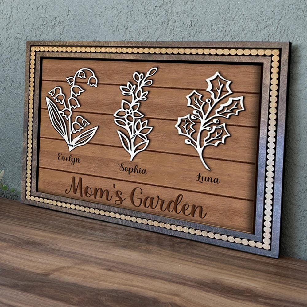 Custom Mum's Garden Birth Month Flower Frame With Kids Names For Christmas Day Gift