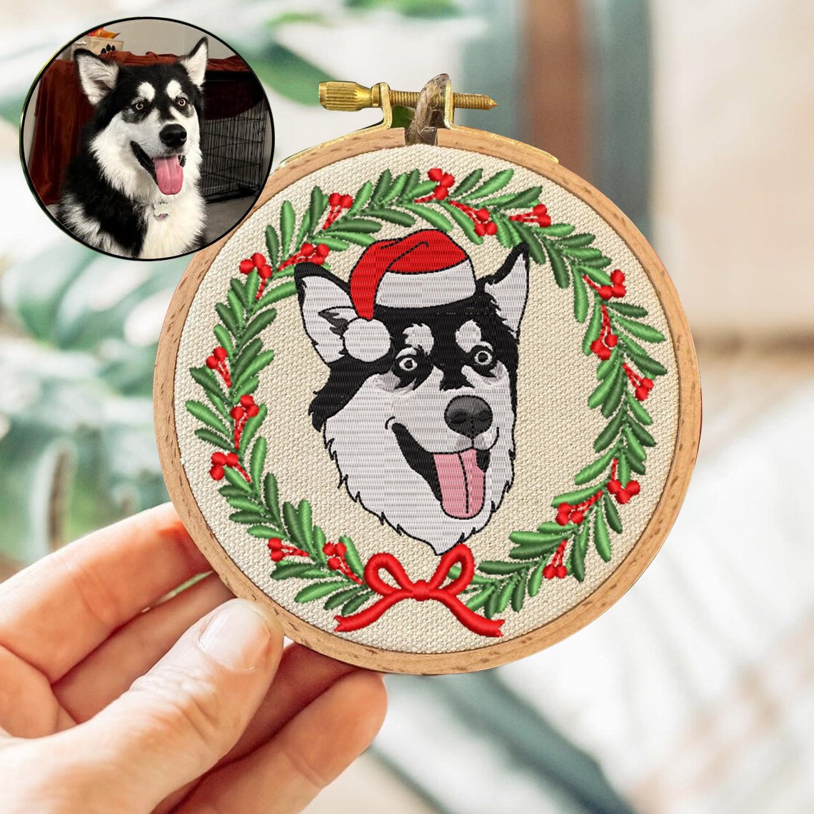Personalised Embroidered Dog Portrait Photo Ornament With Name For Pet Lovers Christmas Gift