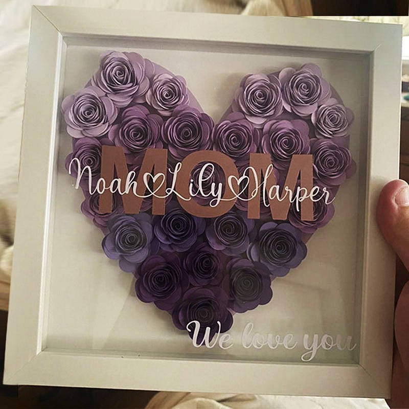 Personalised Mum Flower Shadow Box With Name For Mother's Day