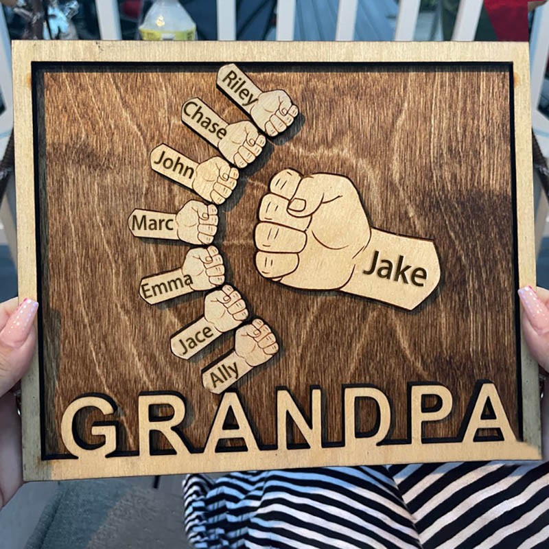 Personalised Dad and Kids Fist Bump With Name Frame Sign For Father's Day