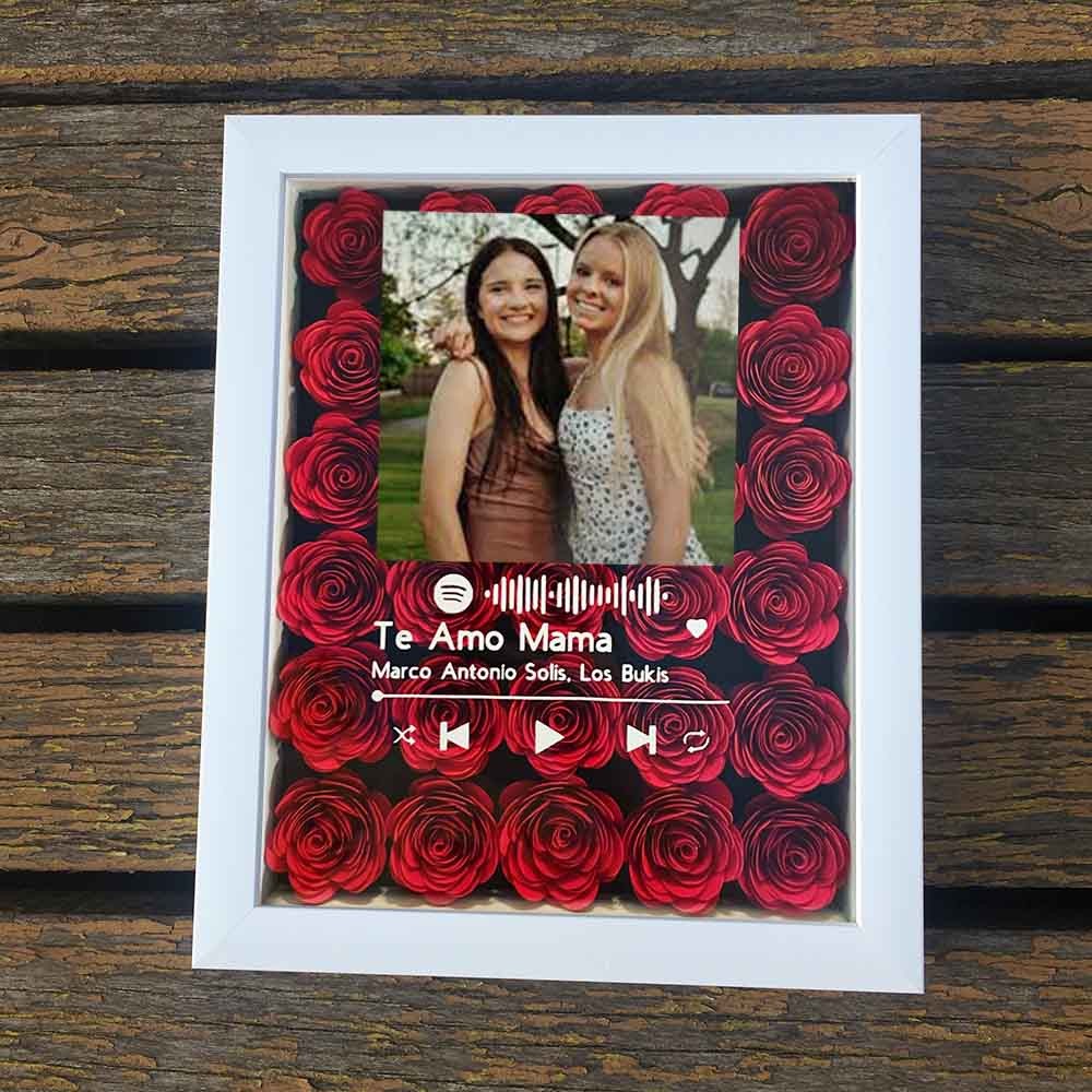 Personalised Spotify Flower Shadow Box With Best Friends Photo For Anniversary Galentine's Day