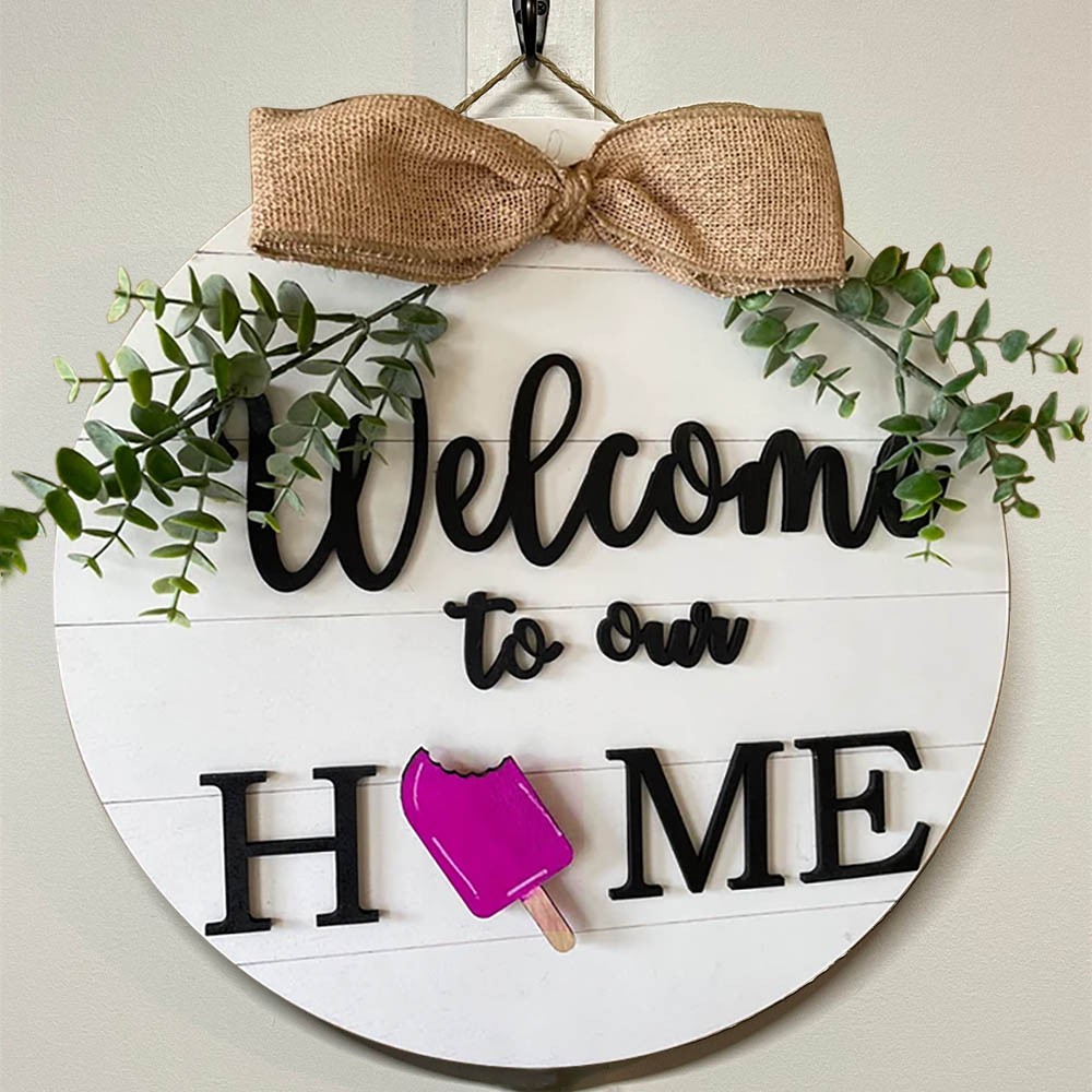 Wooden Hello Summer Door Hanger Farmhouse Decor Entry Way Wall Welcome To Our Home Sign