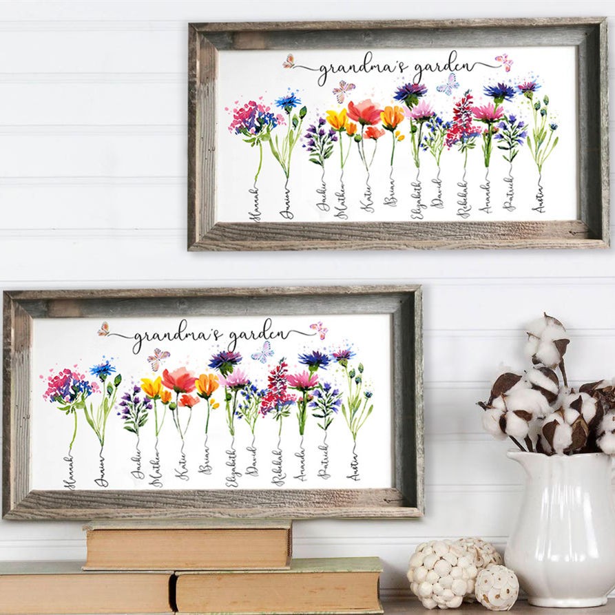 Personalised Grandma's Garden Birth Month Flower Wood Frame With Grandkids Name For Mum Grandma Mother's Day Gift Ideas