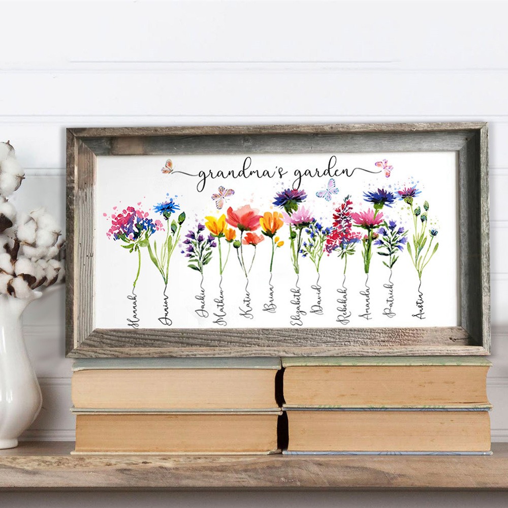 Personalised Grandma's Garden Birth Month Flower Wood Frame With Grandkids Name For Mum Grandma Mother's Day Gift Ideas