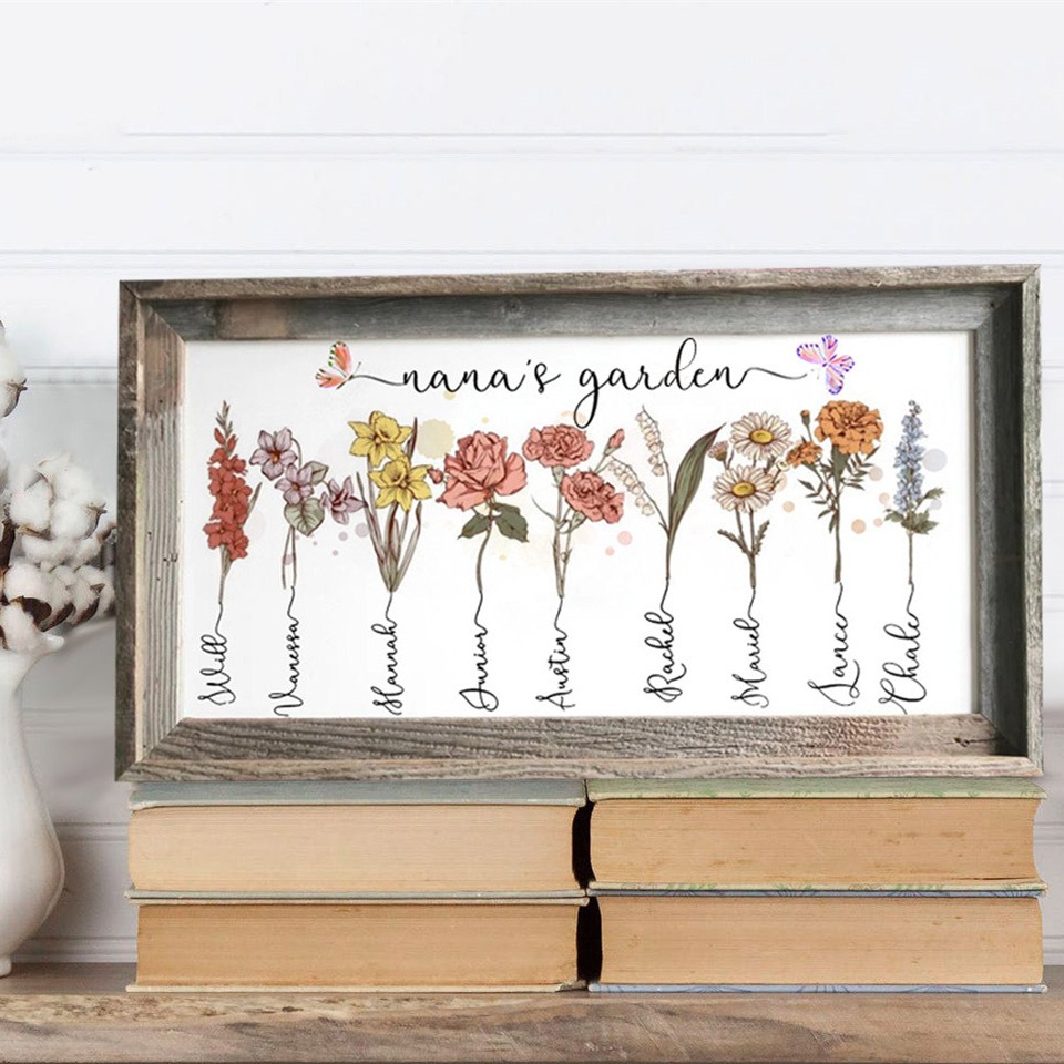 Custom Nana's Garden Birth Flower Wood Frame With Grandkids Name For Mum Grandma Mother's Day Gift Ideas