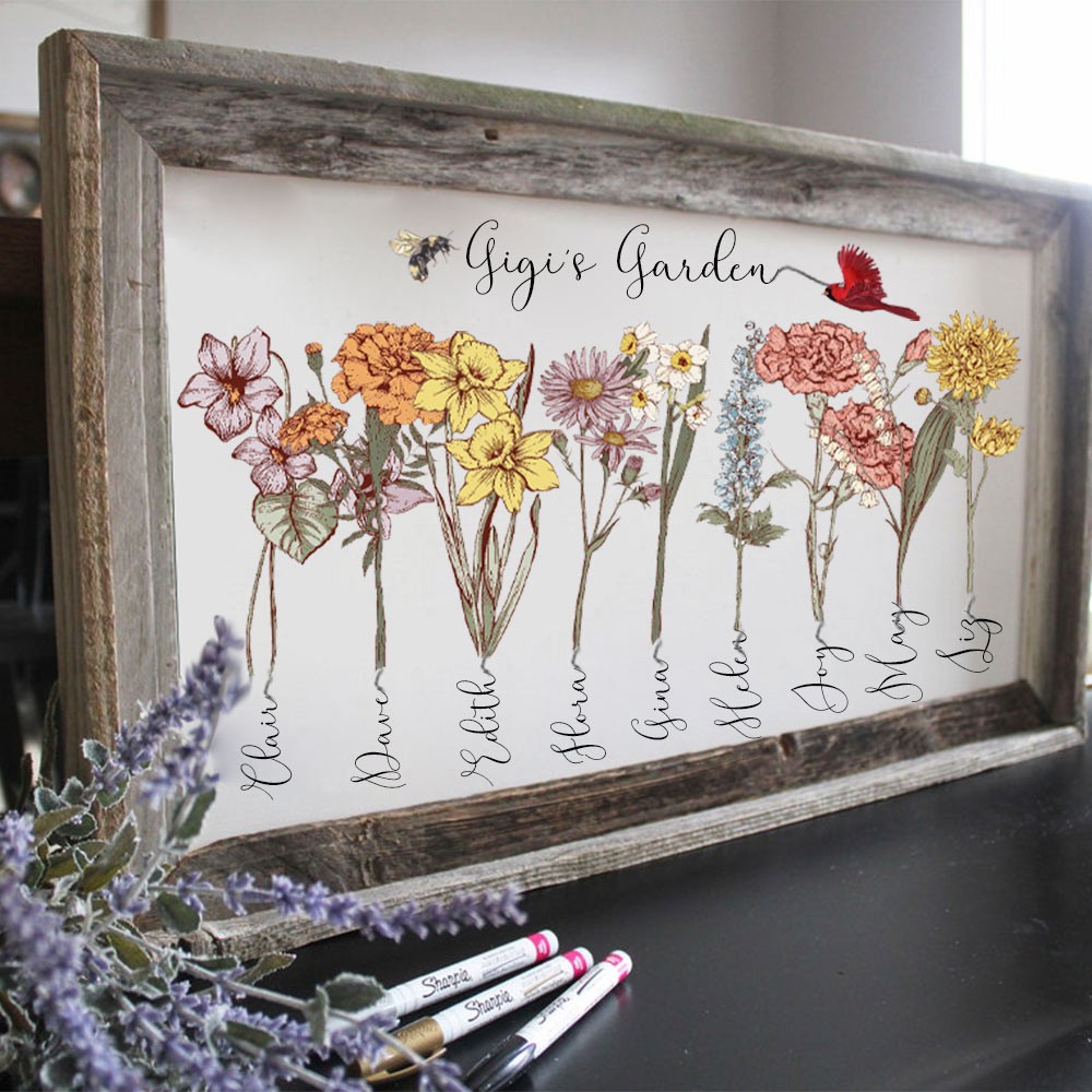 Custom Gigi's Garden Birth Flower Wood Sign With Grandkids Name For Mum Grandma Mother's Day Gift Ideas