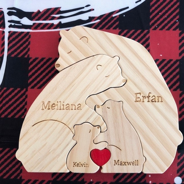 Custom Wood Bear Family Puzzle Keepsake Home Decor For Mother's Day Gift