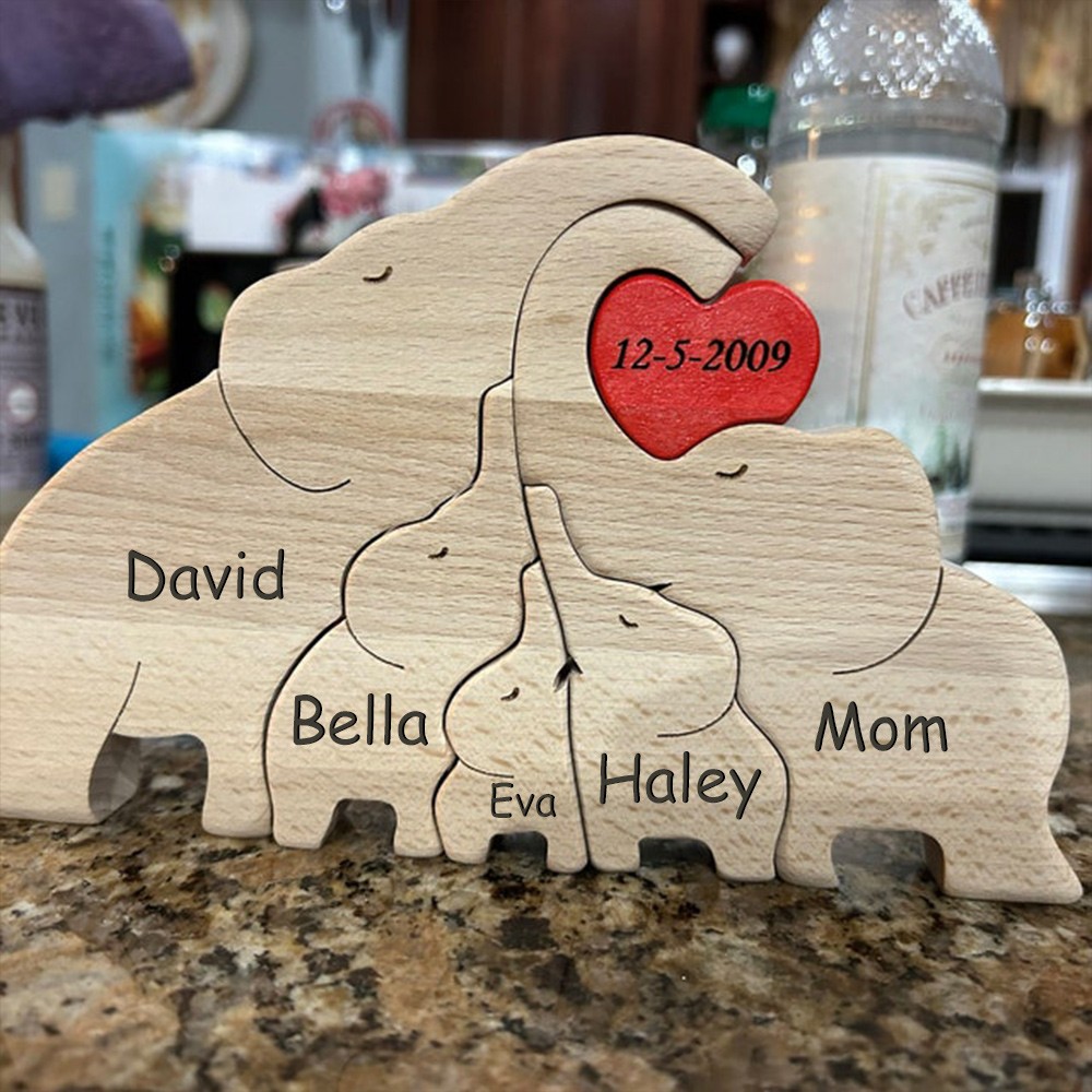 Custom Wooden Family Elephant Puzzle Keepsake Home Decor For Mother's Day Gift