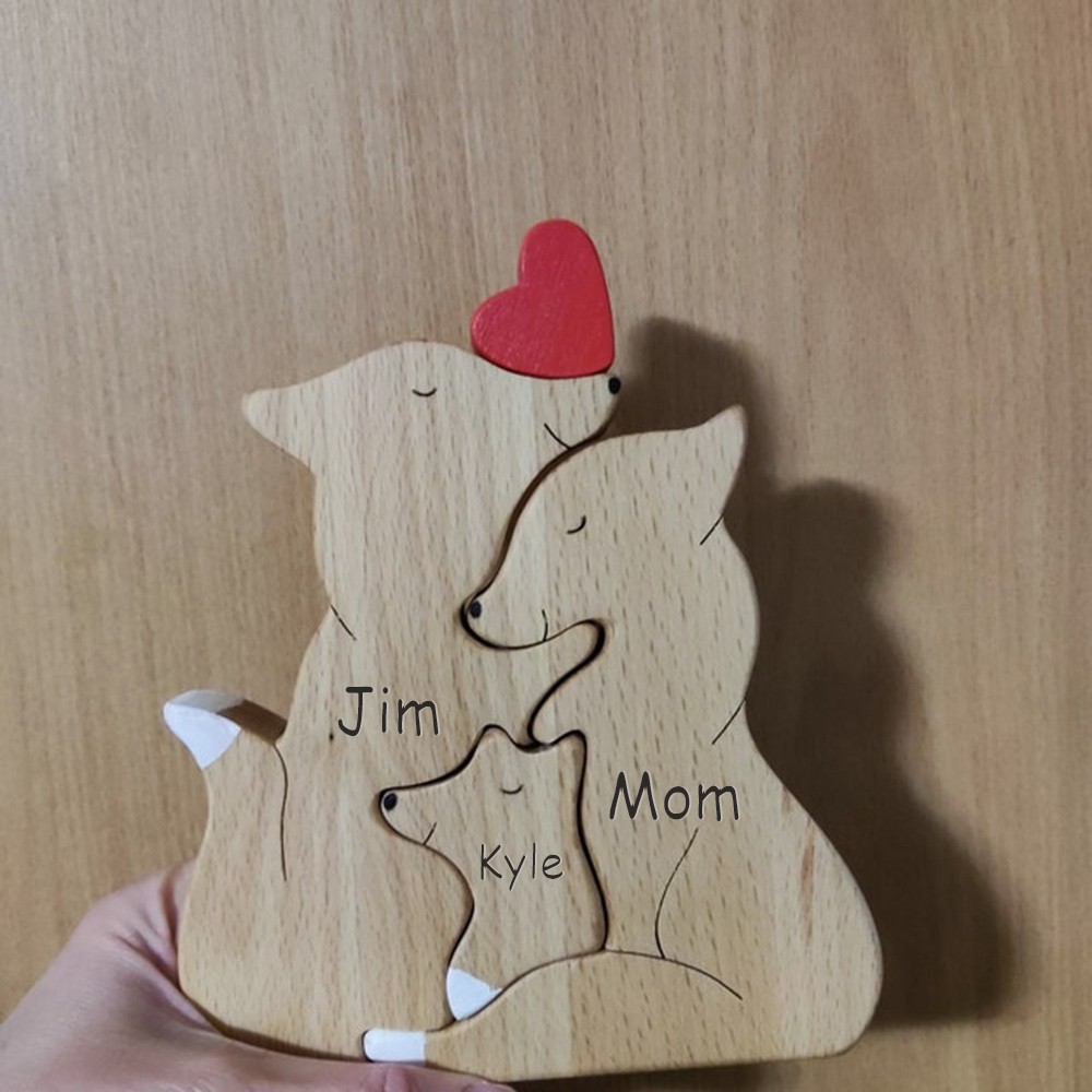 Custom Wooden Family Fox Puzzle Keepsake Home Decor For Mother's Day Gift