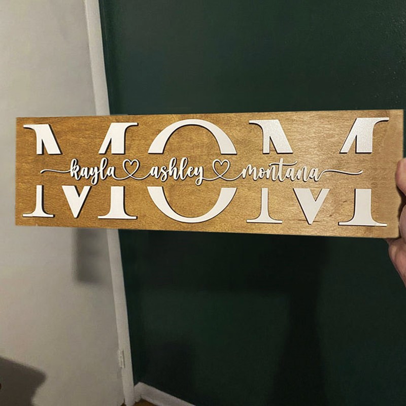 Custom Mum Wood Sign With Name Engraving For Birthday Mother's Day