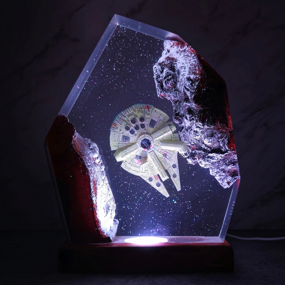 Space Spacecraft Galaxy Epoxy Resin Wood Lamp For Christmas Gifts