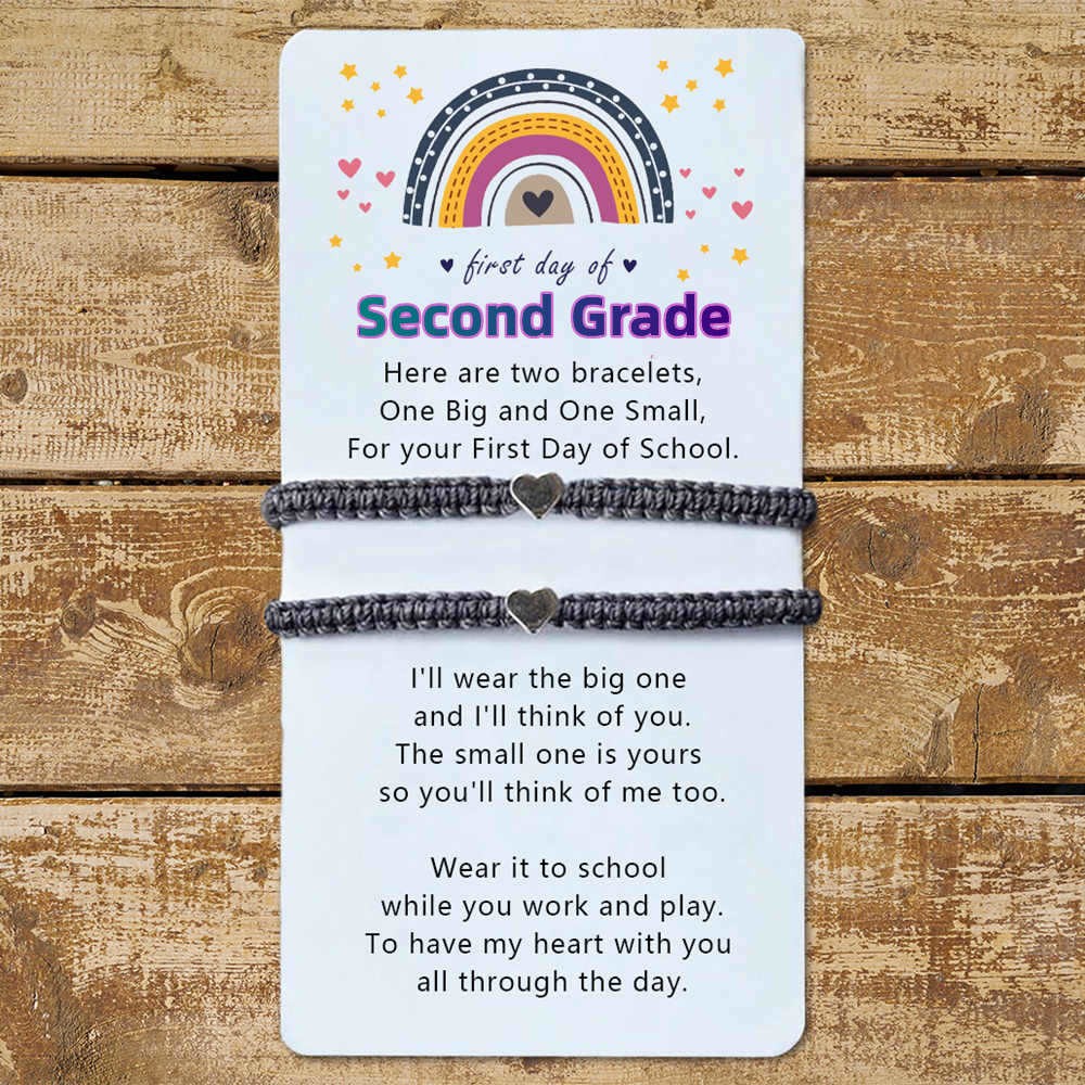 First Day of Second Grade Back to School Bracelet Mummy and Me Anxiety Separation Wish For Kid Set of 2