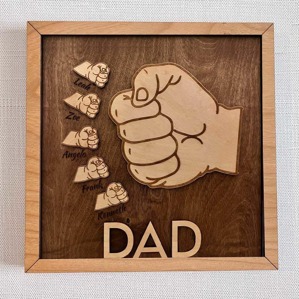 Personalised Dad and Kids Fist Bump With Name Frame Sign For Father's Day