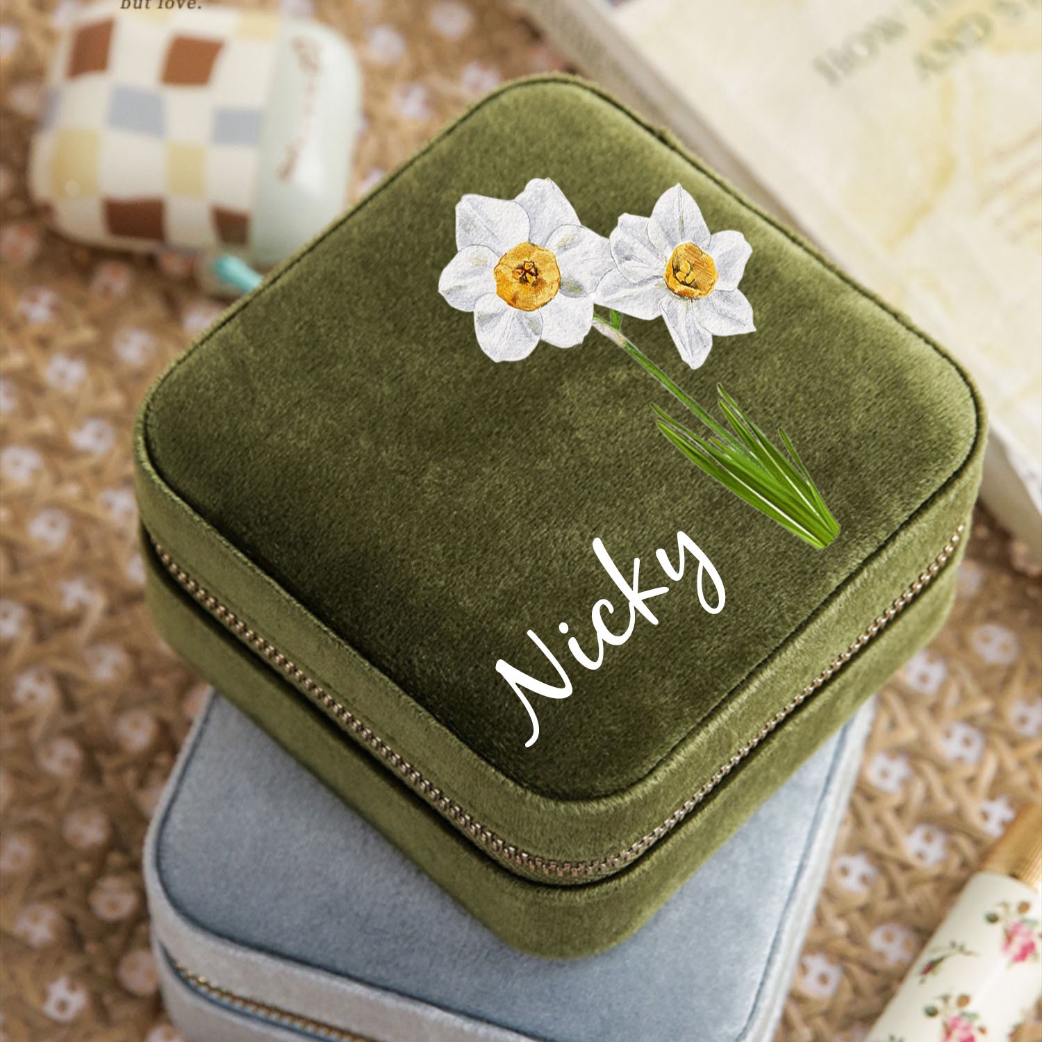 Personalised Birth Flower Jewelry Travel Box Bridesmaid Gift Case With Name
