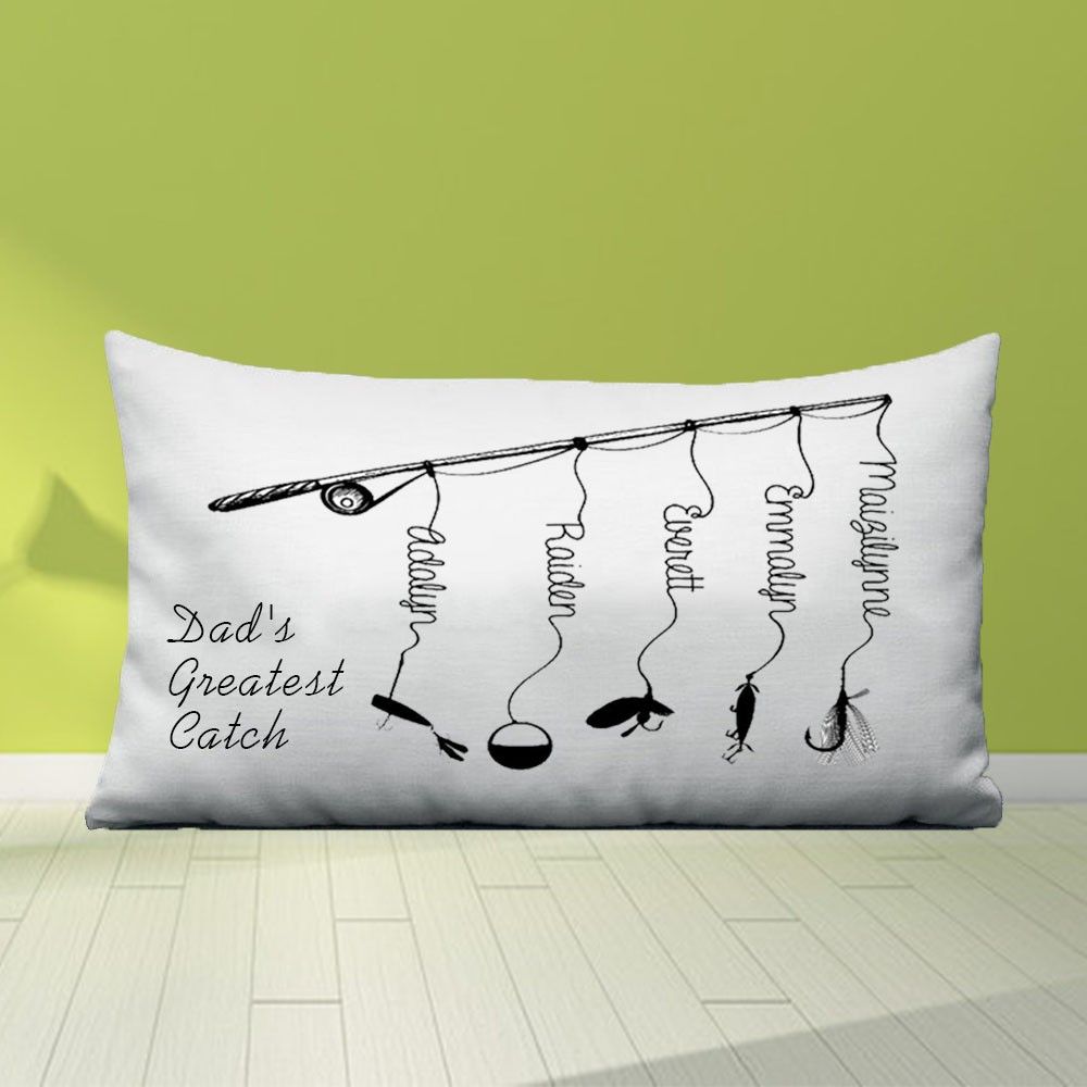 Personalised Family Names Pillow Case Dad's Greatest Catch Father's Day Gift