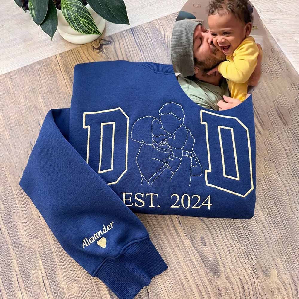 Personalised Embroidered Dad Photo Portrait Sweatshirt For Father's Day Birthday Gift for Dad