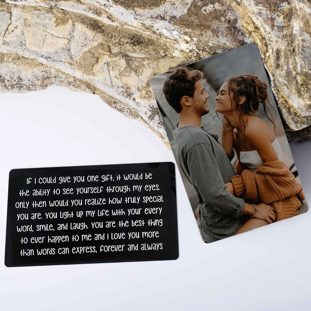 Personalised Metal Wallet Photo Card Love Note Anniversary Gift for Him Her