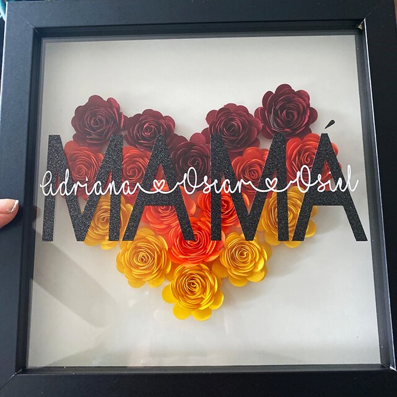 Personalised Mum Heart Flower Shadow Box With Kids Name For Mother's Day Birthday