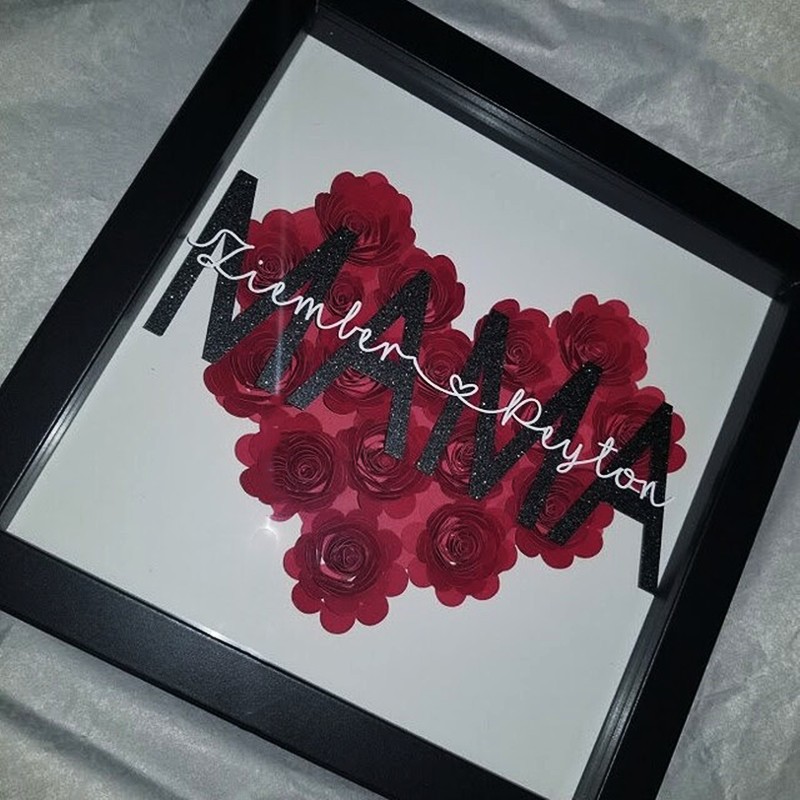 Personalised Mum Heart Flower Shadow Box With Kids Name For Mother's Day Birthday