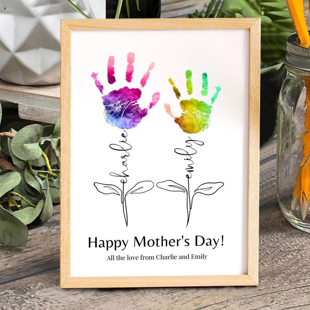 Personalised Mother's Day Flower DIY Handprint Art Craft Sign Gift From Kids For Mum Grandma