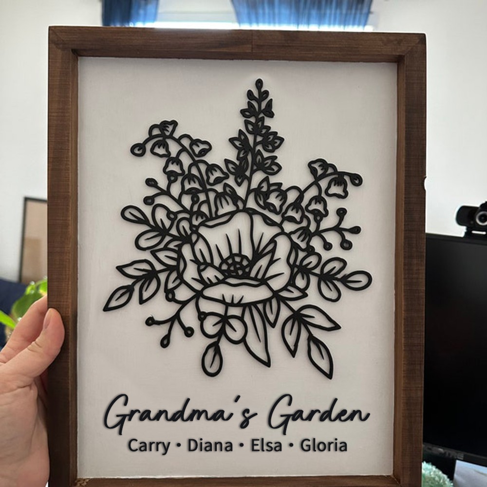 Custom Grandma's Garden 3D Birth Flower Bouquet Frame With Grandkis Name For Mum Mother's Day Gift Ideas