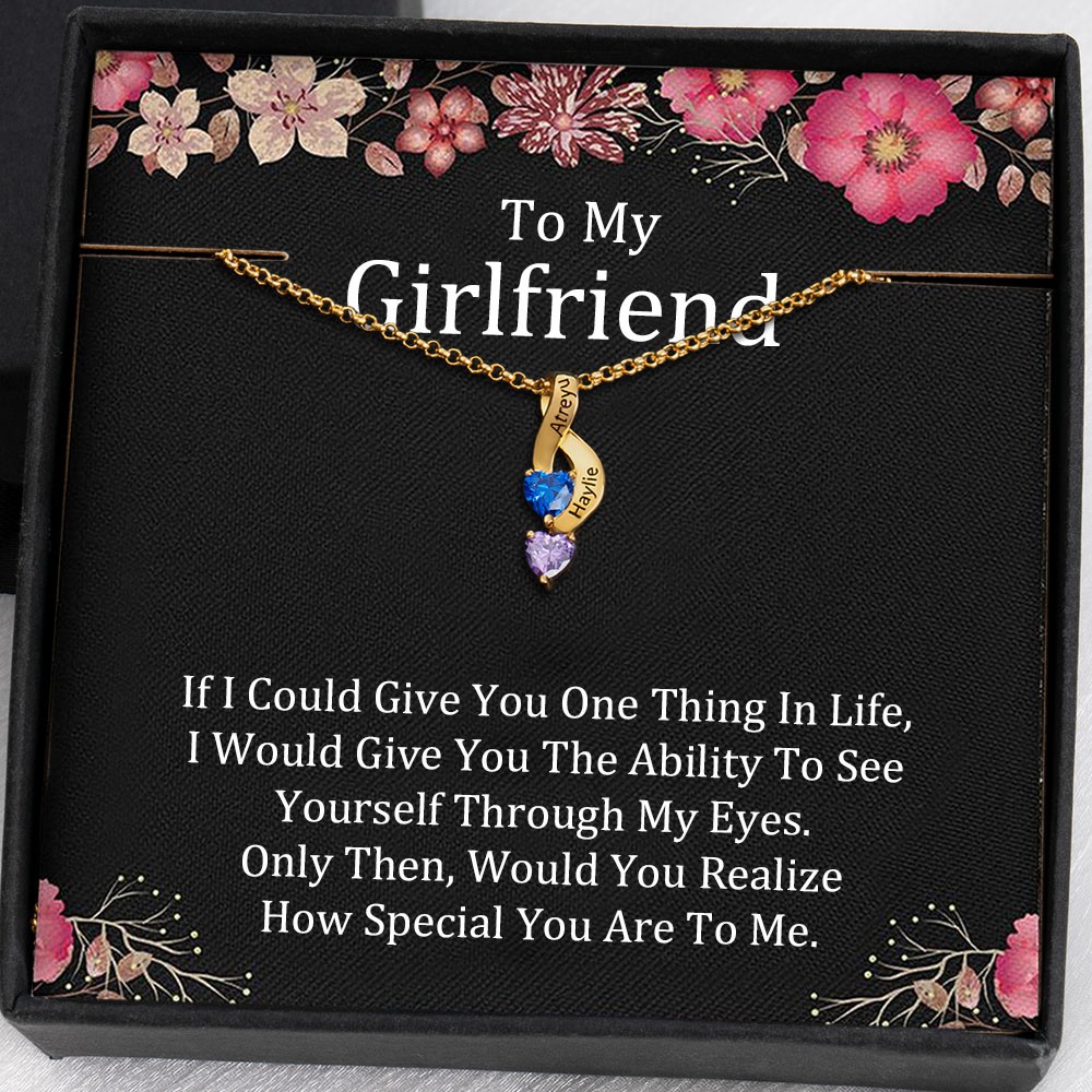 To My Girlfriend Birthstone Necklace With Personalised Name For Her Valentine's Day