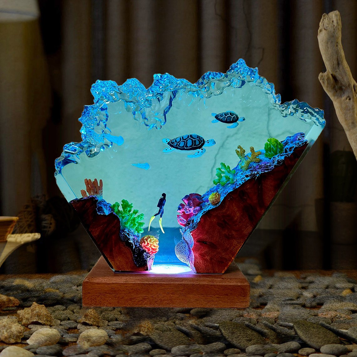 Sea Turtle Resin Wood Lamp Gifts For Ocean Lovers