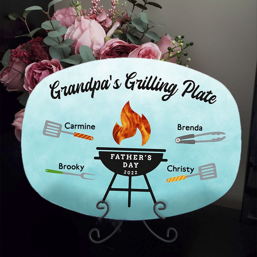 Personalised Barbecue Platter With Kids Name For Dad Grandpa's Grilling Plate Father's Day