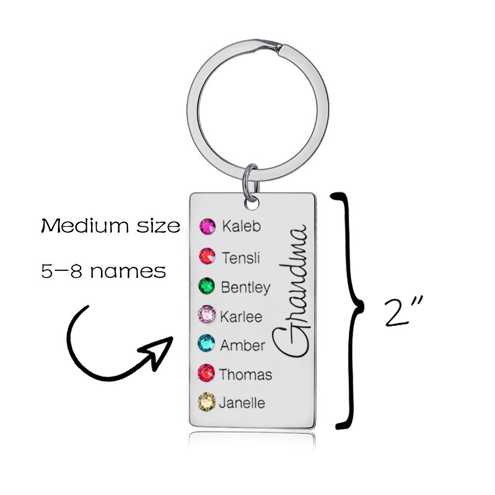 Personalised 5-9 Engraving Names with Birthstone Key Chain Gift For Monther's Day 