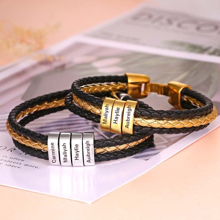 Mens Personalised Engraved Name Bead Bracelet For Him Gift