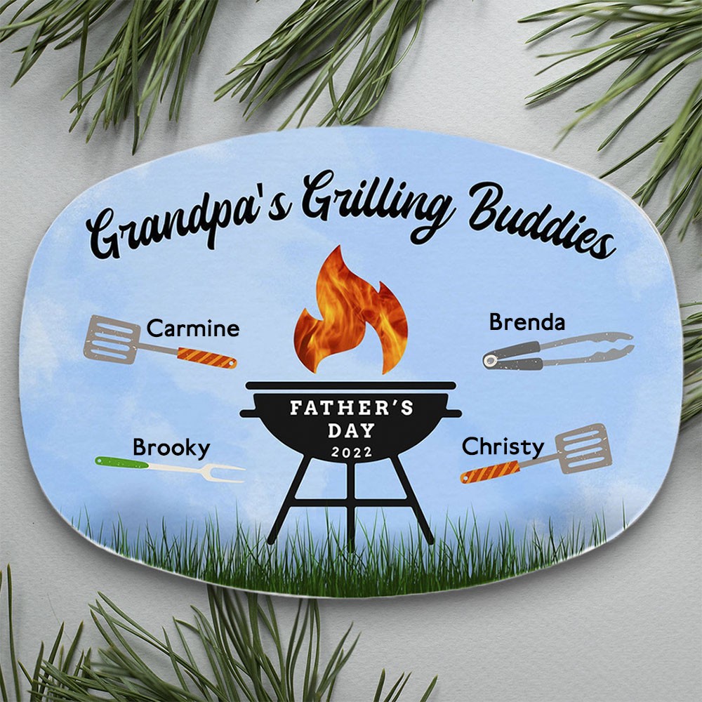 Personalised Barbecue Platter With Kids Name For Dad Grandpa's Grilling Buddies Father's Day