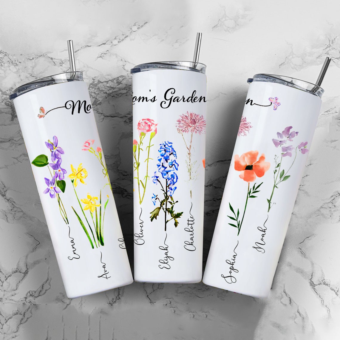 Personalised Mum's Garden Tumbler With Kids Name and Birth Month Flower For Mother's Day