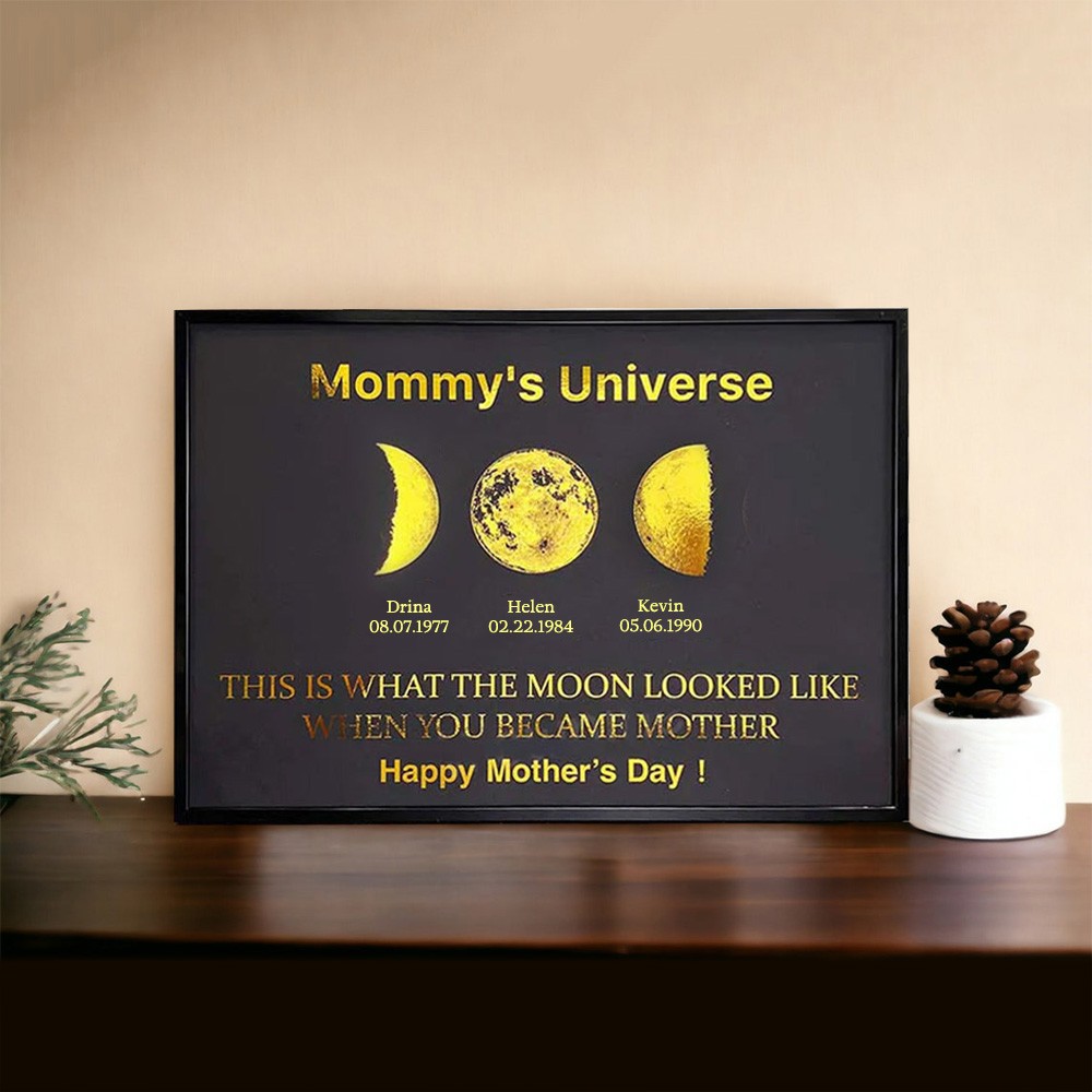 Custom Moon Phase Wood Sign Mummy's Universe Best Gift For Mother's Day