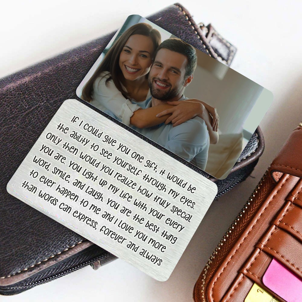 Personalised Metal Wallet Photo Card Love Note Anniversary Gift for Him Her