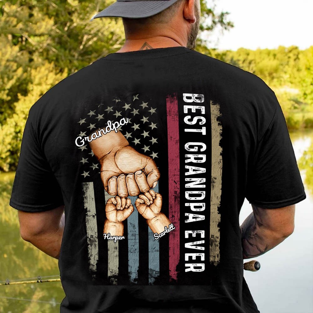 Personalised Best Grandpa Ever Fist Bump Shirt With Kids Name For Father's Day Gift Ideas