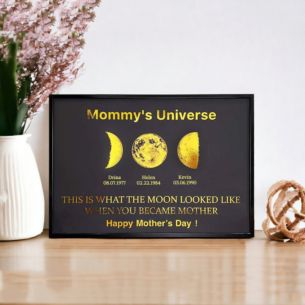Custom Moon Phase Wood Sign Mummy's Universe Best Gift For Mother's Day
