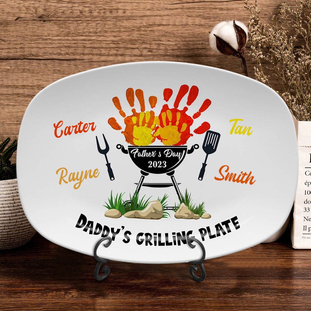 Personalised Daddy's Grilling Platter BBQ Plate With Kids Name For Father's Day