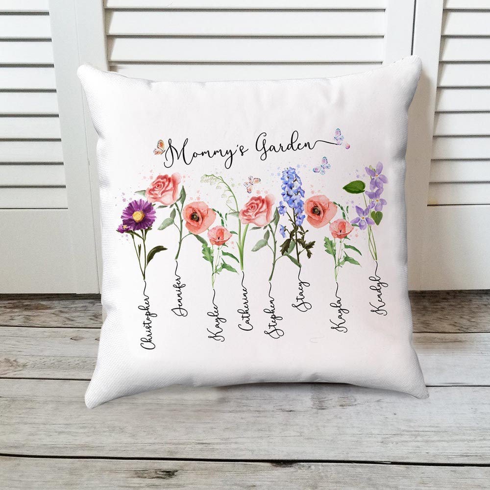 Personalised Mummy's Garden Pillow Birth Month Flower With Kids Name For Mother's Christmas Day