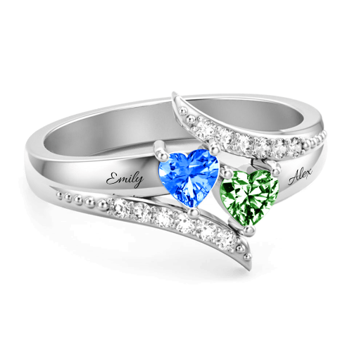 Diagonal Dream Ring With Heart Stones