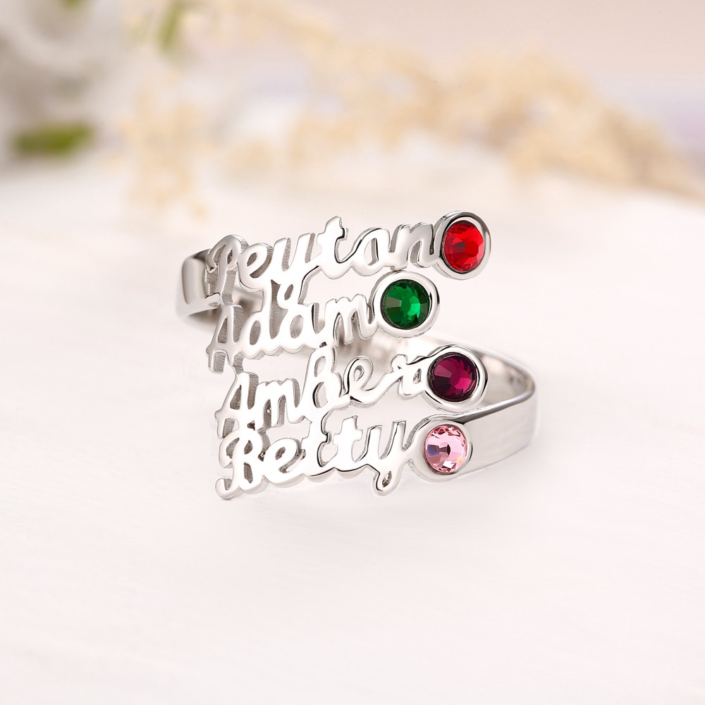 S925 Sterling Silver Personalised Name Ring With Birthstone