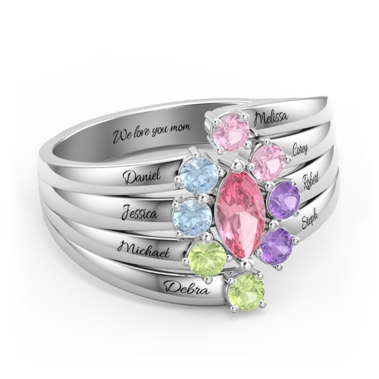 Personalised Customized Marquise Family Ring with 1-8 Birthstones