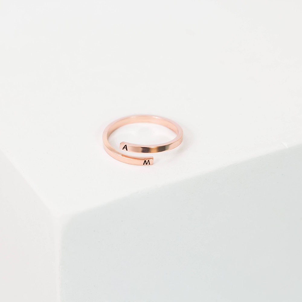Personalised Initial Stacking Ring | Sterling Silver Custom Letter Ring | Wrap Ring with Hand-Stamped Initials