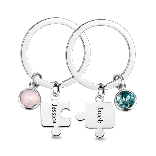 Puzzle Engraved Birthstone Key Chain