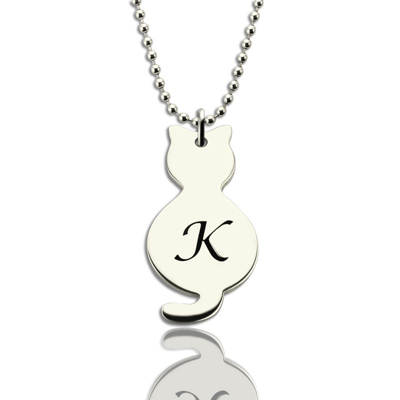 Personalised Tiny Cat Initial Pendant Necklace