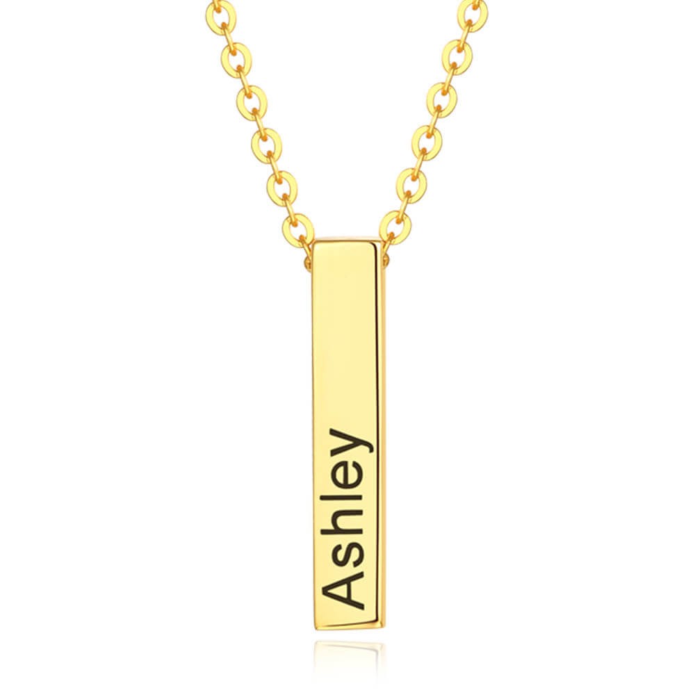 Personalised Vertical Short 1-3 3D Engraved Bar Name Necklace