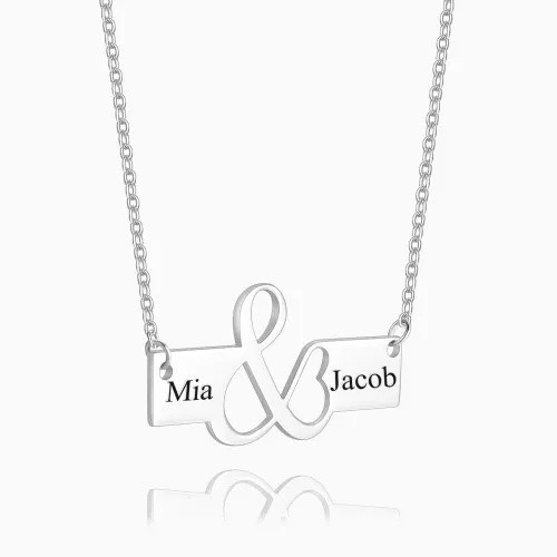 New Personalised Name With Heart and Infinity Style Engraved Necklace Bar Necklace