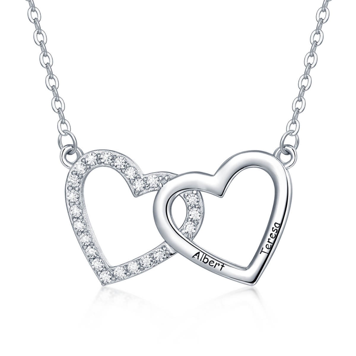 Silver Personalised 2-3 Love Hearts Engraved Name Necklace Gifts For Her