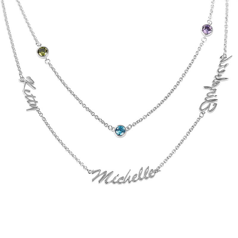Personalised Birthstones Layered Name Necklace With1-6 Names